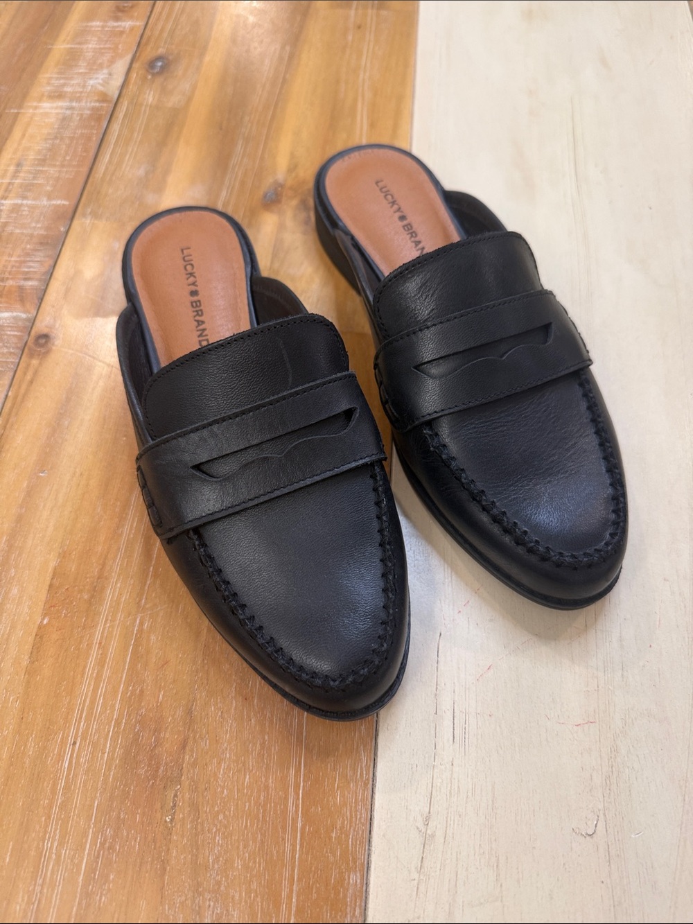 Lucky Brand Black Leather Penny Loafer Mule
